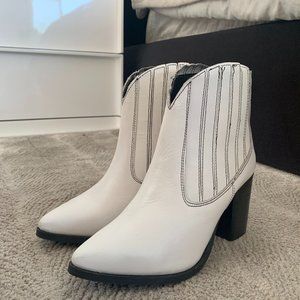 White faux leather booties